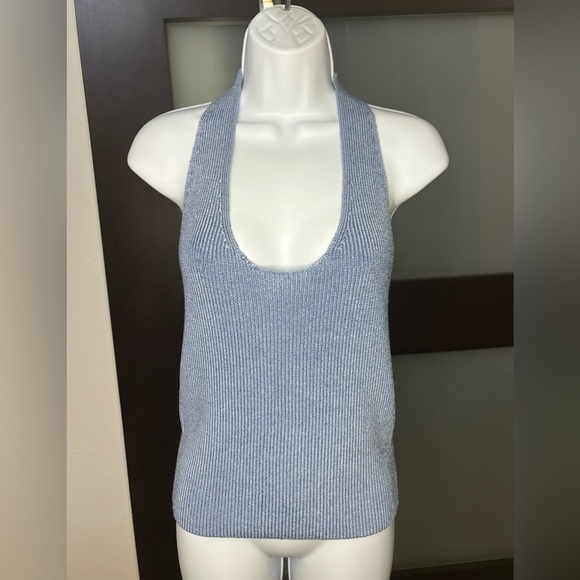 New Vice Ribbed Halter Blue Top Size Large - Picture 2 of 9